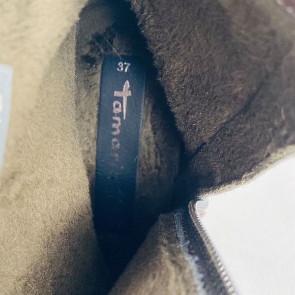 Womens 37 US 6.5-7 Tamaris Ankle Boot Dark Brown Leather Side Zip Slouch‎ Lined - Picture 10 of 10